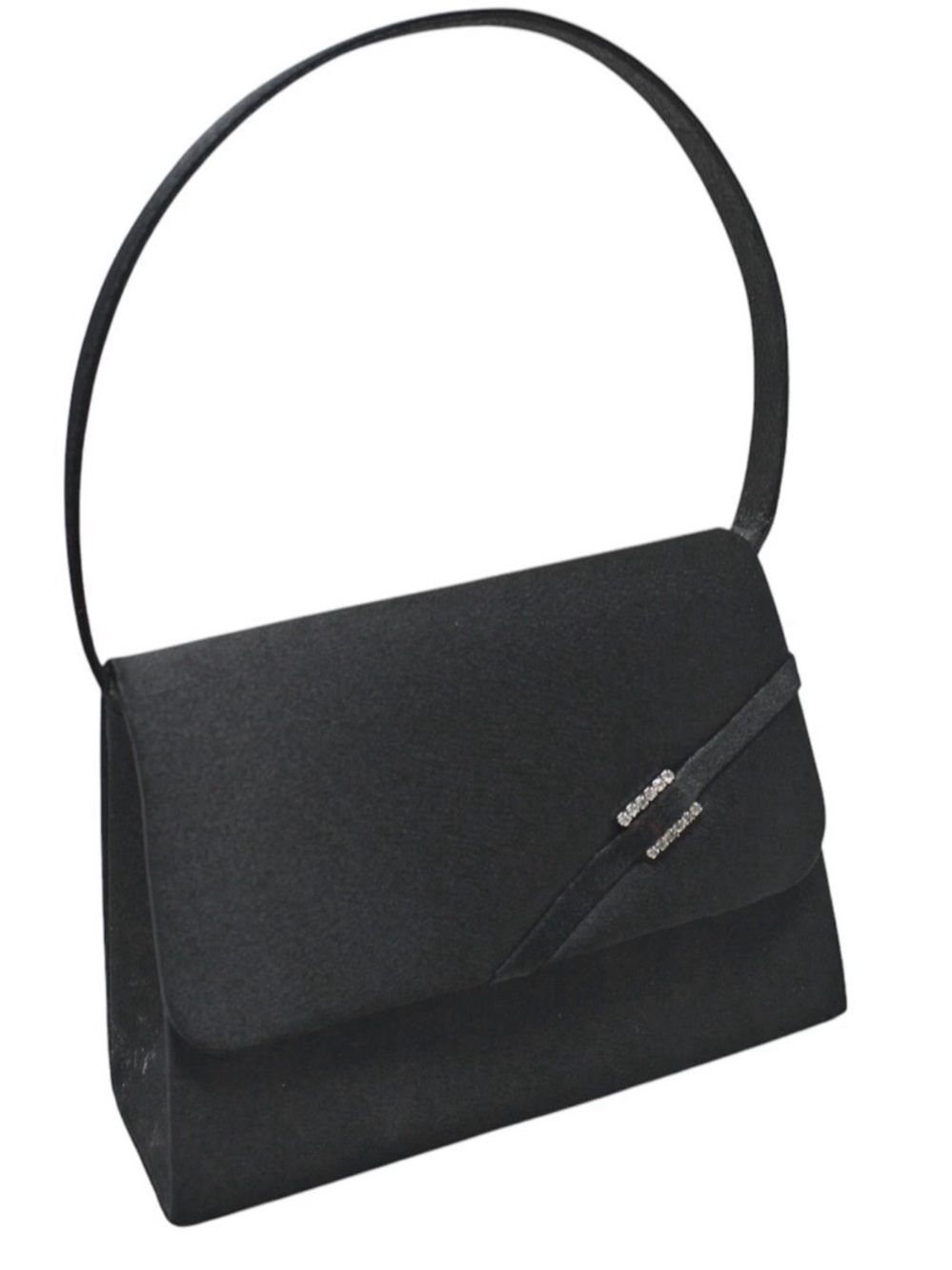 Vintage Evening Wrist Bag Black Satin Envelope Style Purse w/Rhinestones